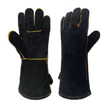 Aoqi black leather welder gloves outdoor barbecue oven microwave oven fireplace anti-cut and heat-resistant cross-border