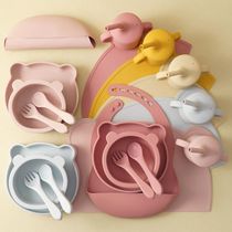 7PCS Silicone Feeding Sets For Baby Waterproof Bib Soft Plac