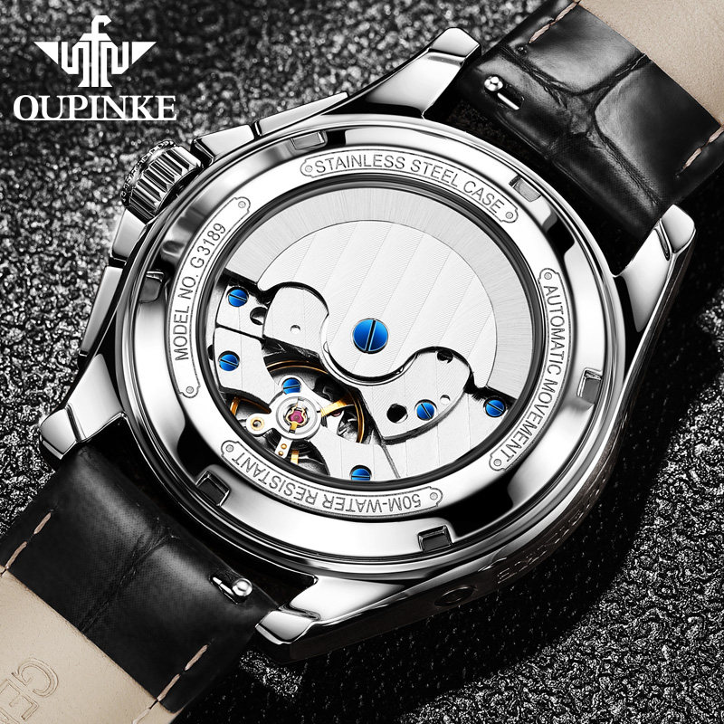 Authentic Swiss Patek ­ Feili Watch Men's Mechanical Watch Fully Automatic Fashionable Genuine Leather Waterproof Multi-Functional Men's Watch