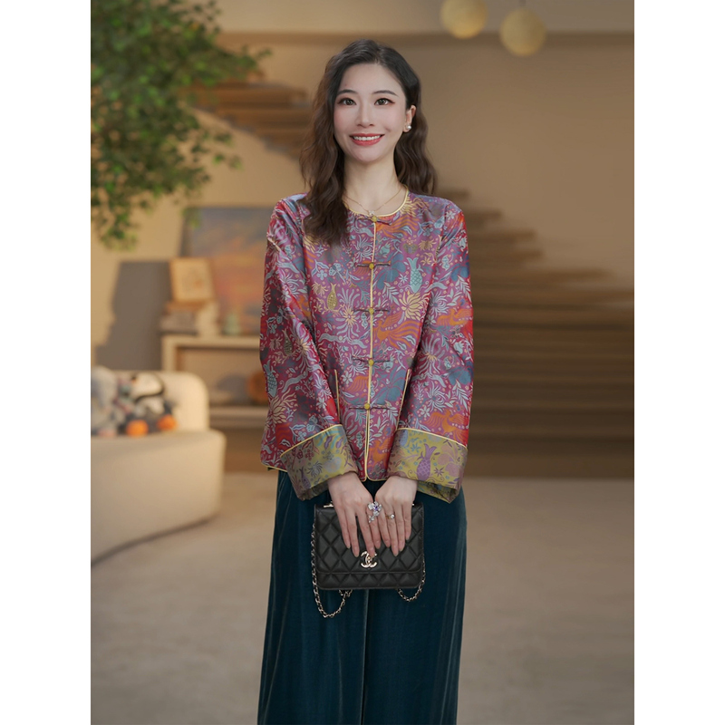 Sichuan Brocade New Chinese Style 100% Genuine Silk Mulberry Silk Top 2026 New Double-Sided Wear Women's Single-Breasted Jacket Sichuan Brocade New Chinese Style 100% Genuine Silk Mulberry Silk Top 2026 New Double-Sided Wear Women's Single-Breasted Jacket