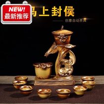 Stone mill 4-plate antique fully automatic tea set lazy kung fu tea making artifact household ceramic teapot teacup set