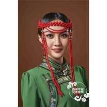 Matching Mongolian jewelry headwear for womens ethnic dance performance pure handmade Mongolian robe accessories long tassel style