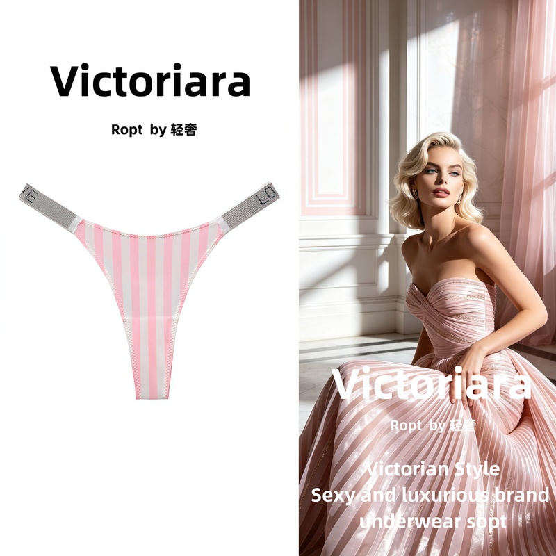 Victoria Victoriara Sexy Striped Thong Women's Low-Waist Rhinestone Letter Yoga Seamless Underwear Victoria Victoriara Sexy Striped Thong Women's Low-Waist Rhinestone Letter Yoga Seamless Underwear