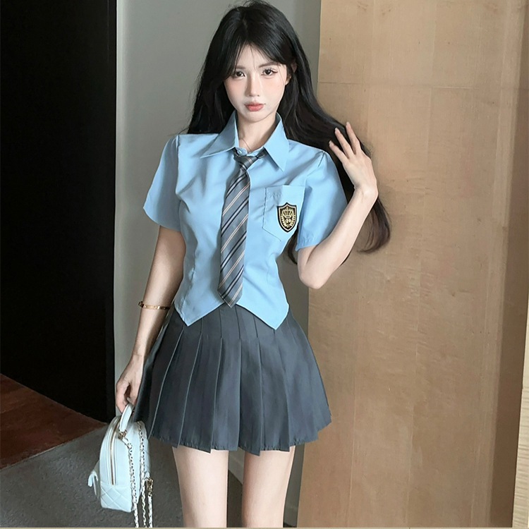 2025 Age-Reducing Foot Bath Technician Work Uniform College Style Jk Uniform Set Waist-Cinching Slimming Shirt Pleated Skirt Spa