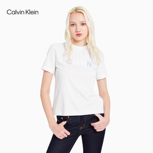 CK Jeans 2021春夏新款女装渐变色LOGO印花半立领短袖T恤J216157