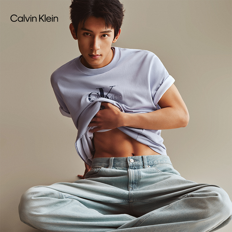 [Qixi Festival Gift Box, Same Style as Lin Muran] Ck Jeans Summer Couple's Pure Cotton Letter-Print Round Neck Short-Sleeve T-Shirt
