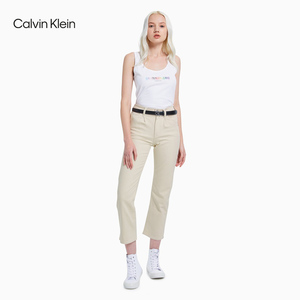 CK Jeans2021春夏新款女装米白色高腰直筒版牛仔裤CKJ030 J215805