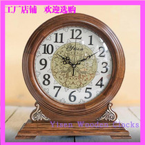 Solid wood American table clock living room European silent clock living room retro large bedroom desk clock luminous clock ornaments