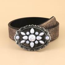 Retro white stone embossed ethnic style personalized design European and American cross-border e-commerce source manufacturer versatile fashion belt