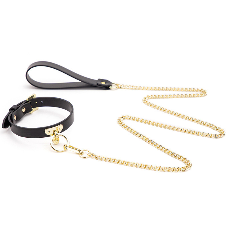 【Xxsm】Genuine Leather Personalized Neck Ring Necklace T-Shaped Ring Choker Black Collar Dog Puppy Leash