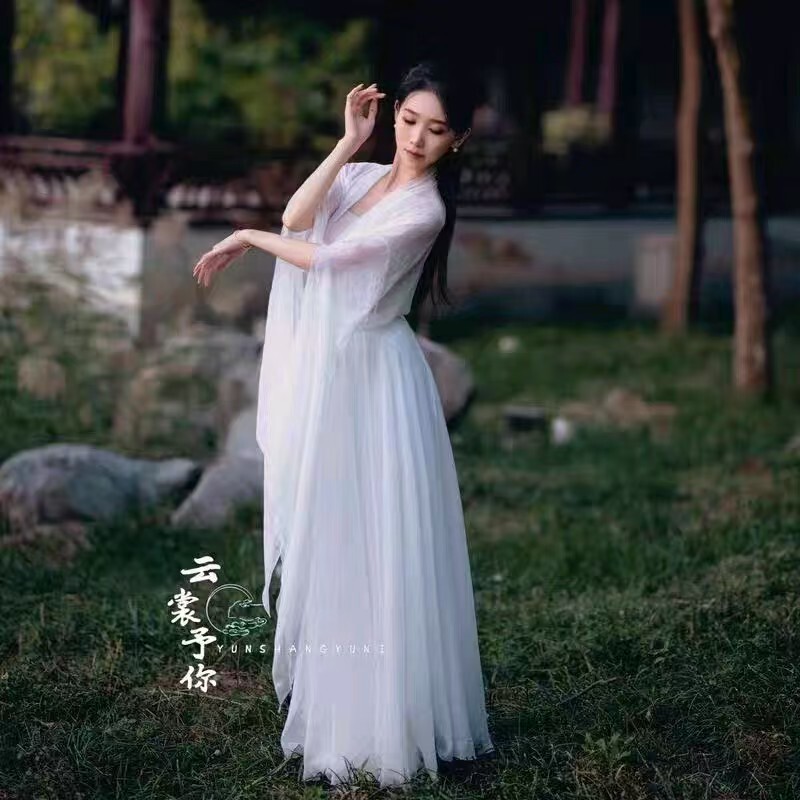 Classical Dance Costume with Large Skirt, Fairy-Like and Elegant Gauze Clothing, Practice Clothes, Chinese Dance Performance Costume Set