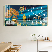 Creative rectangular wall clock living room crystal porcelain painting wall quartz clock silent home with calendar silent restaurant clock