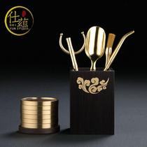 Tea Ceremony Six Gentlemen Solid Wood Ebony Set Copper Kung Fu Tea Set Accessories Complete Tea Clip Pen Holder Tea Coaster Purple Sandalwood