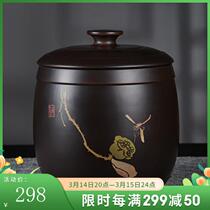 Jianshui purple pottery tea jar high-end handmade tea storage jar 400g tea jar loose tea awakening tea jar (black style) loose