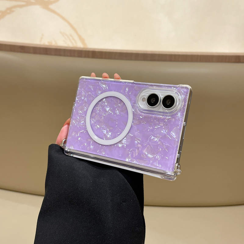 Mai Shuyi Samsung Galaxy Z Fold8 Phone Case Summer Fresh Style Large Hole Ultra-Thin Shell Pattern with Side Buckles and Magnetic Hinge Hard Case Purple New Model Ins Anti-Drop Couple Case