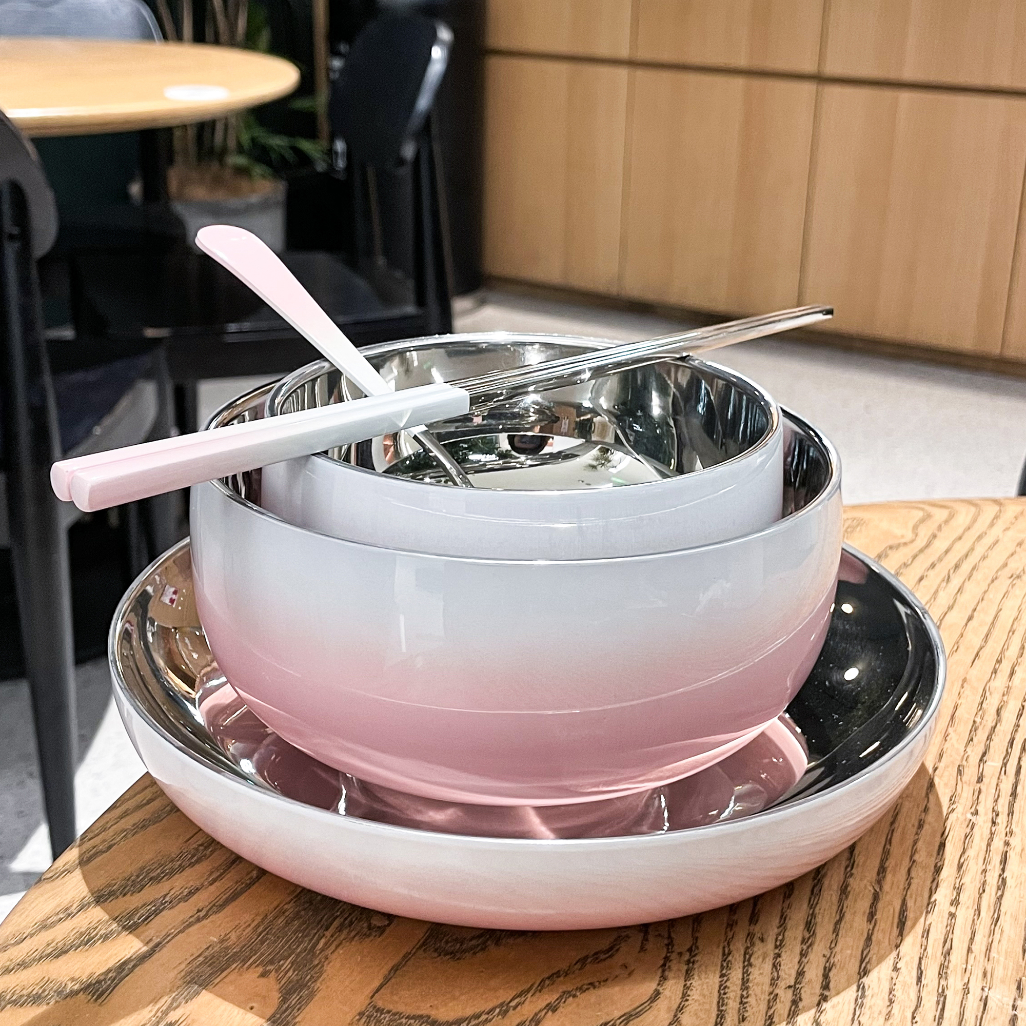 【女上司の私流】ボウルとプレートの組み合わせ ステンレスボウルと箸 シングルセット 一人用食器セット