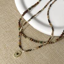 New Deka color tiger eye stone crystal beaded necklace niche retro clavicle chain personalized fashionable design pendant