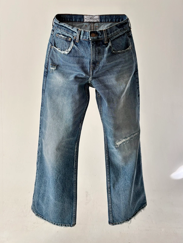 Mercury Denim Washed Distressed Whiskered Blue Jeans High Street Imported Fabric Limited Edition