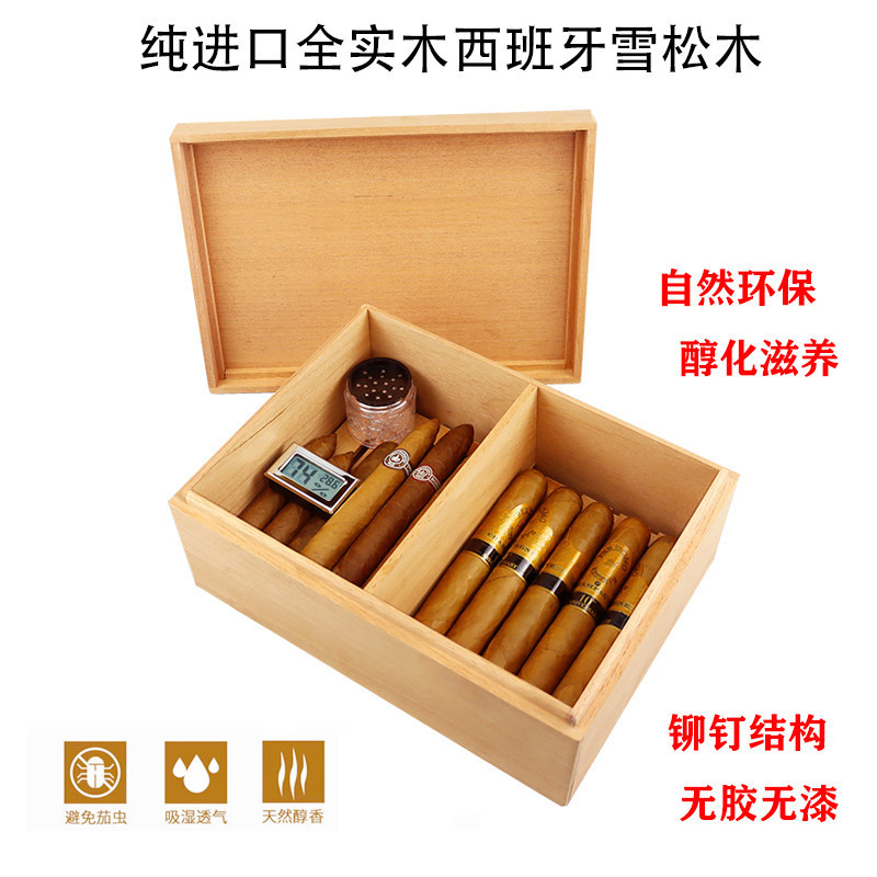 Cigar Box Made of Solid Spanish Cedar Wood, Portable Wooden Cigar Humidor, New Model Moisturizing Box Cigar Box Made of Solid Spanish Cedar Wood, Portable Wooden Cigar Humidor, New Model Moisturizing Box