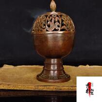 Antique collection pure copper antique old copper incense burner retro gossip lotus desktop tea room small incense burner ornaments