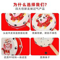 Newborn children traditional sheepskin drum baby Chinese style wooden baby hand rattle toy old zodiac rattle