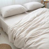 Super soft skin-friendly naked sleeping striped washed 100% cotton single and double bed sheet duvet cover and fitted sheet. Single piece can be paired with a four-piece set.