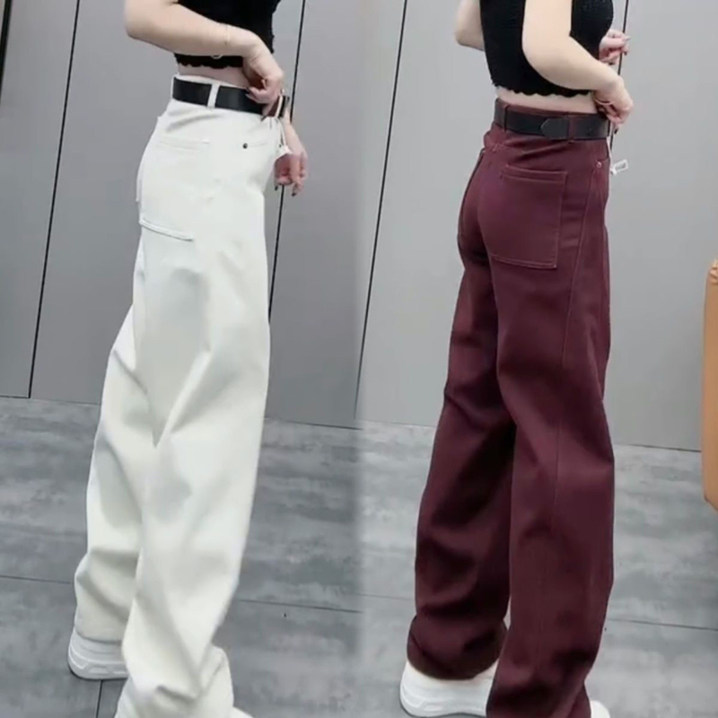 American-Style Red Wide-Leg Jeans for Women, Autumn 2024 New Model, Petite High-Waisted Loose Narrow Straight-Leg Floor-Length Pants American-Style Red Wide-Leg Jeans for Women, Autumn 2024 New Model, Petite High-Waisted Loose Narrow Straight-Leg Floor-Length Pants