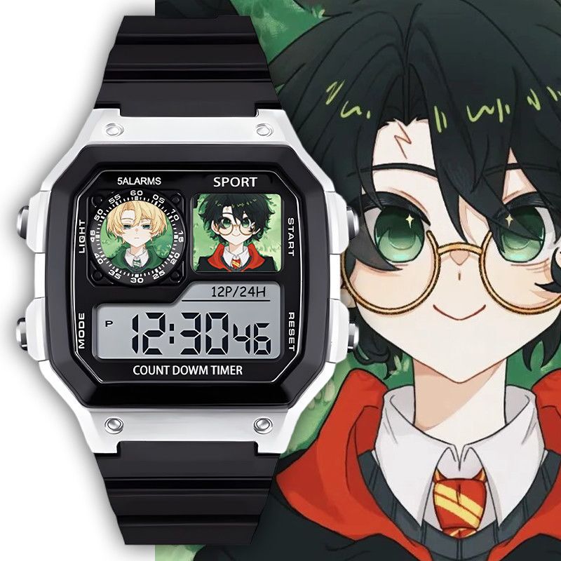 Harry Potter Malfoy-Themed Student Watch, Small Square Electronic Watch with Alarm, Luminous Timer, and Electronic Features