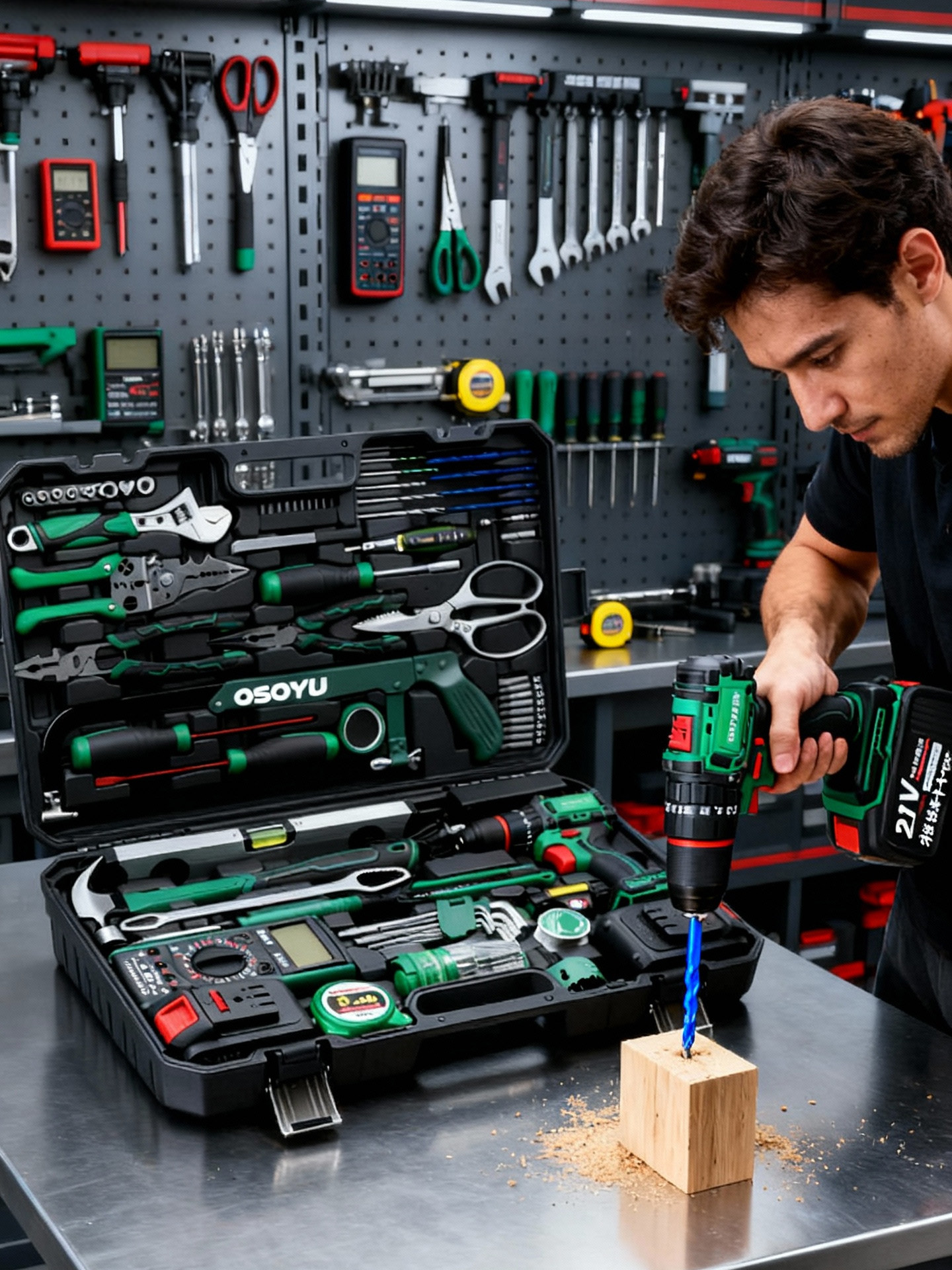 Industrial-Grade Brushless Lithium Electric Drill Tool Box Set, Household Electrician's Complete Set, Multi-Functional Hardware and Auto Repair