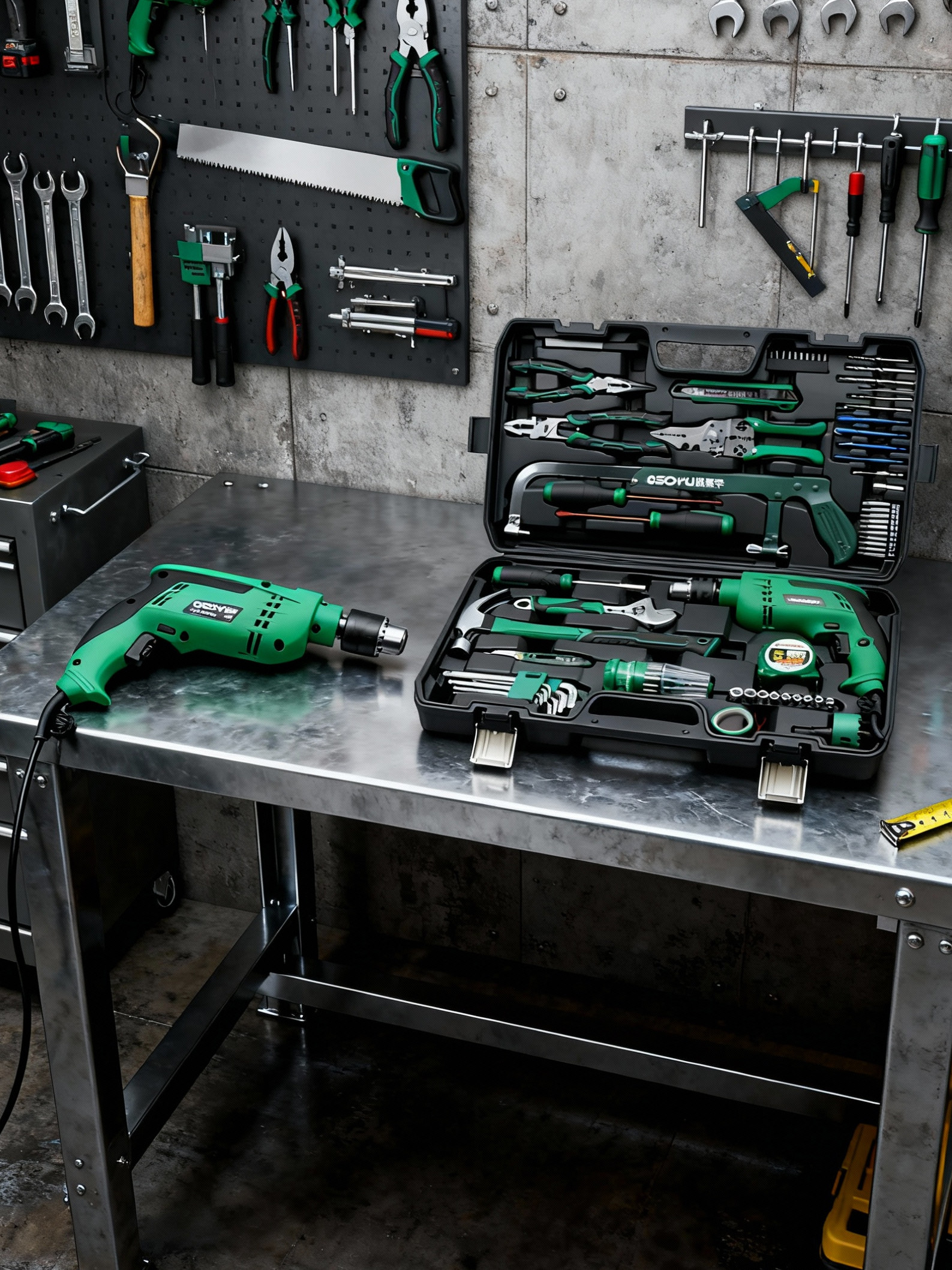 Industrial-Grade 220V Impact Drill Tool Box Set for Home Repair, Electrician Multi-Functional Hardware Combination Complete Set