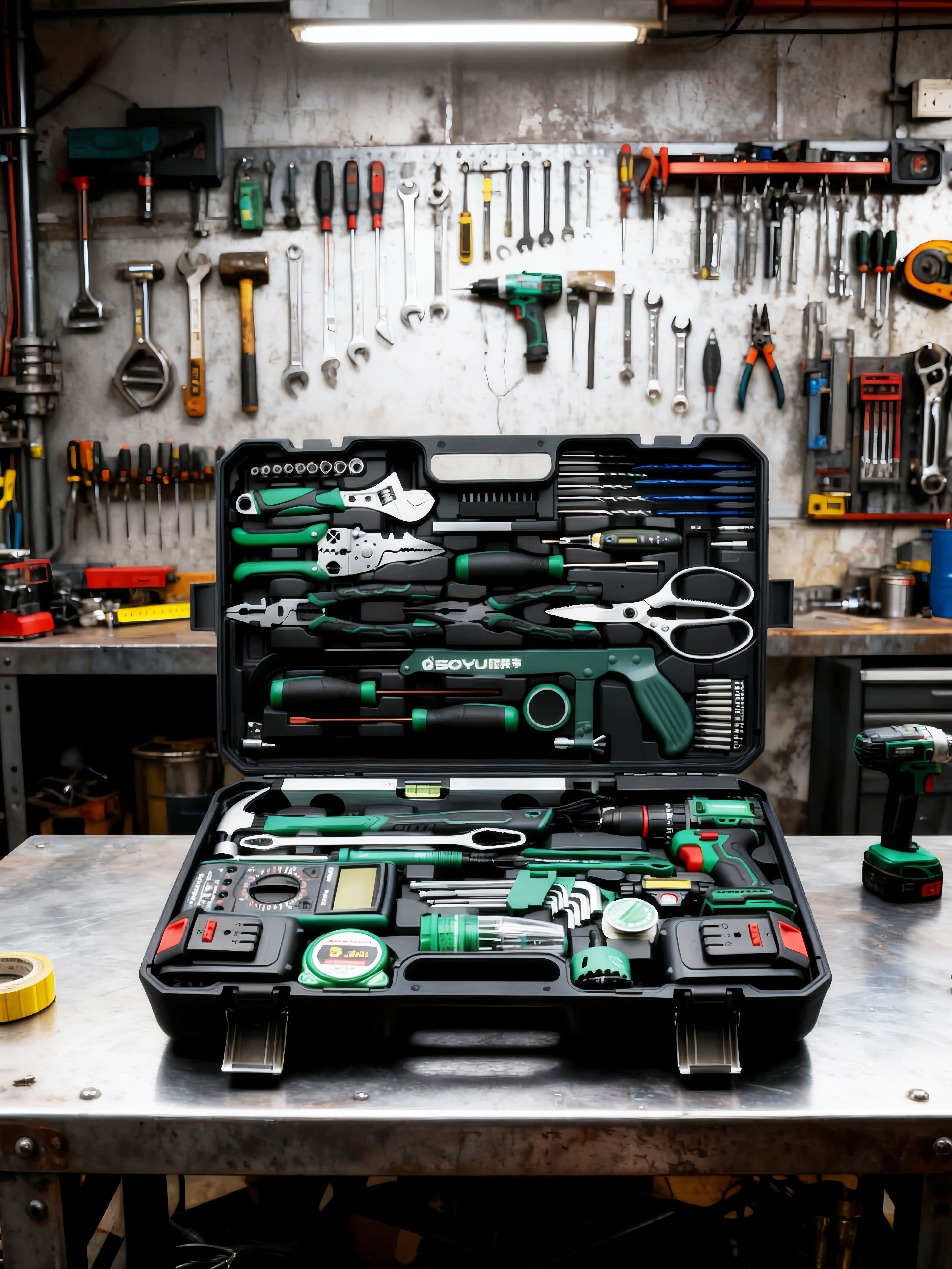 Industrial-Grade Brushless Lithium Electric Drill Tool Box Set, Household Electrician's Complete Set, Multi-Functional Hardware and Auto Repair