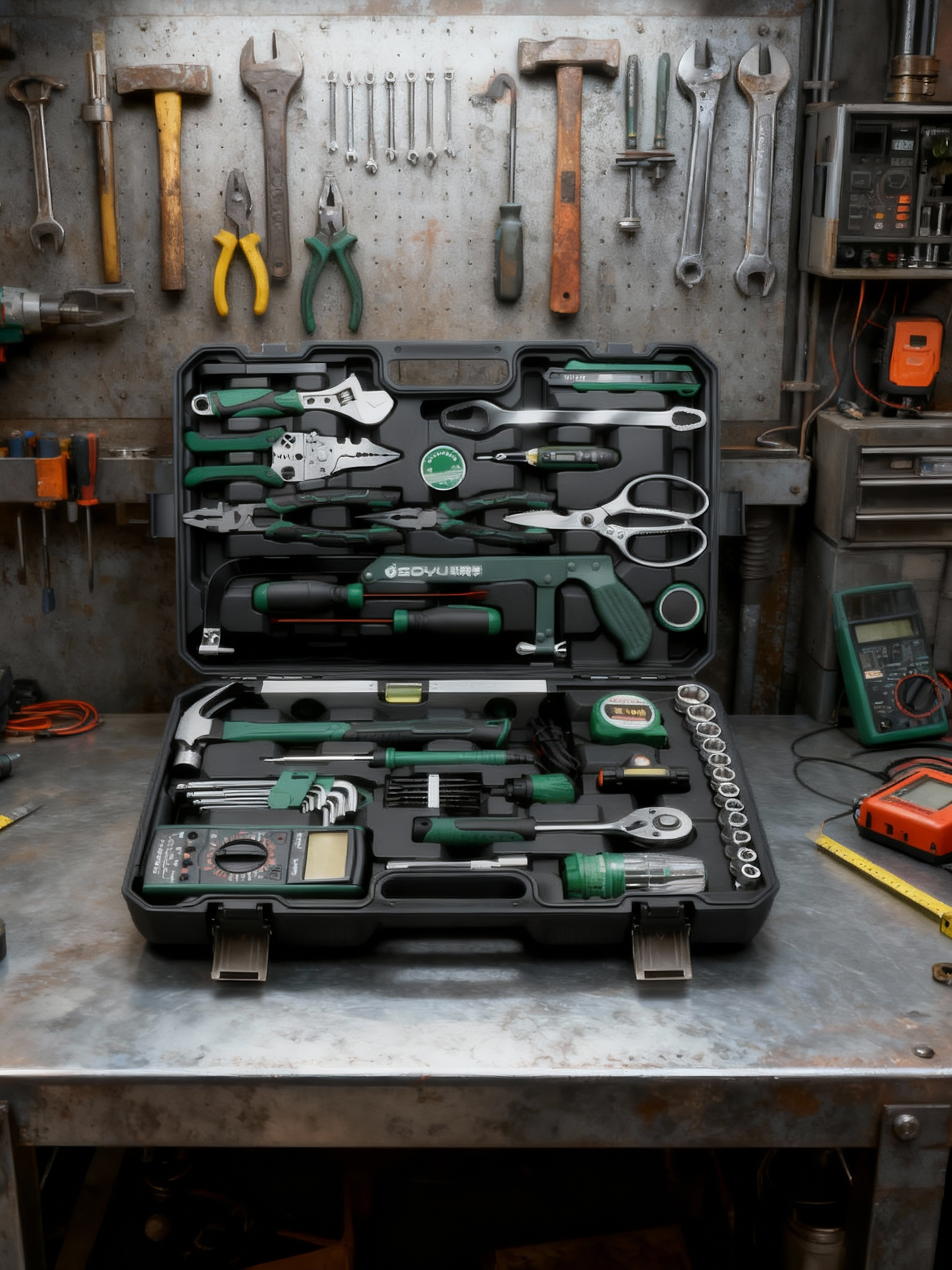 Industrial-Grade Tool Box Set, Multi-Functional Household Hardware Tool Set, Complete Combination, Car-Mounted Electrician's Complete Set