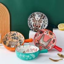 2024 cartoon underglaze color ceramic hand bowl microwave oven baked rice bowl baked bowl noodle bowl rice bowl with handle salad bowl