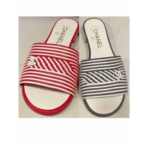 Shanghai warehouse spot clearance expert recommends Xiaohongshu masters selection of medium woven white side horizontal stripe flat slippers