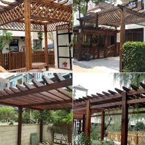 Anticorrosive wood grape rack outdoor courtyard carbonized wood simple climbing vine flower rack garden gazebo R pavilion corridor flower and tree rack fixed