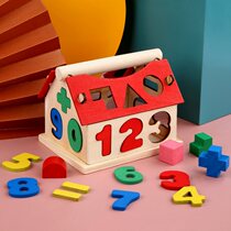Wooden childrens number house building block toys puzzle smart house early education kindergarten learning geometric figure toys