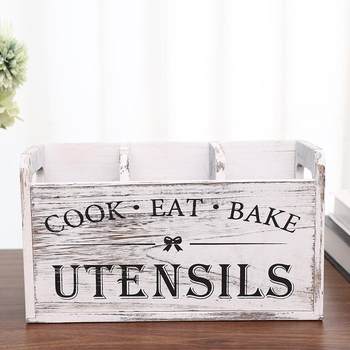 Wooden old storage box kitchen with split knife and fork spoon sorting box desktop solid wood tableware storage box living room