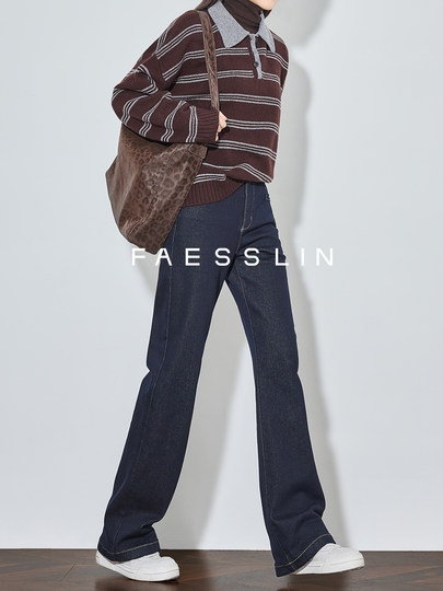 Джинсы FAESSLIN синего цвета с высокой талией, зимняя новинка, утепленные флисом, свободные, стройнящие, прямые брюки в пол для женщин.