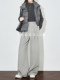 Faesslin Floral Gray Thickened Wool Trousers for Women, New Winter Style, Pleated, Drapey, Loose Straight Wide-Leg Pants