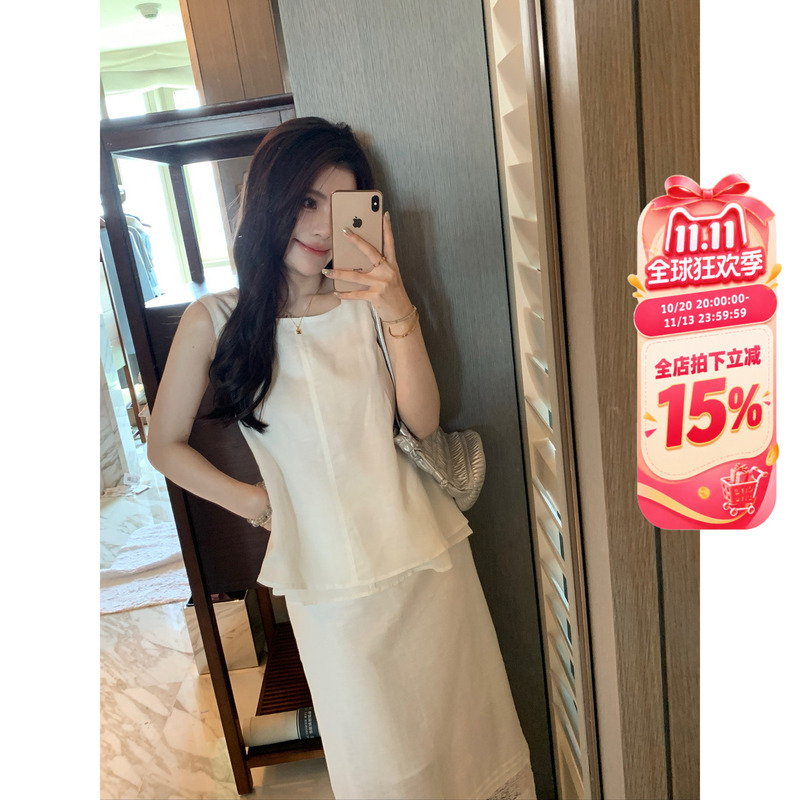 Ypp! Minimalism Double-Layer Linen Vest/Fake Two-Piece Tencel Linen Simple Sleeveless Shirt