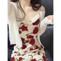 Thin ice silk knitted cardigan for women summer coat with suspender belt sun protection shawl blouse short style jacket