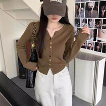 Pure and sweet top small fragrant style long-sleeved sweater cardigan autumn 24 new style slim temperament bottoming sweater for women