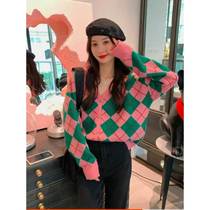 2024 Early Autumn Inner Versatile Fashionable Internet Celebrity Same Style Diamond Knitted Cardigan Versatile Sweater Jacket for Women