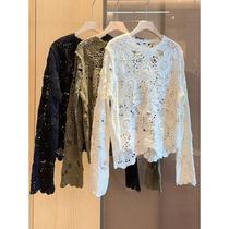 Autumn French style light and mature commuter hollow shirt for women high-end chic unique and fashionable long-sleeved sweater