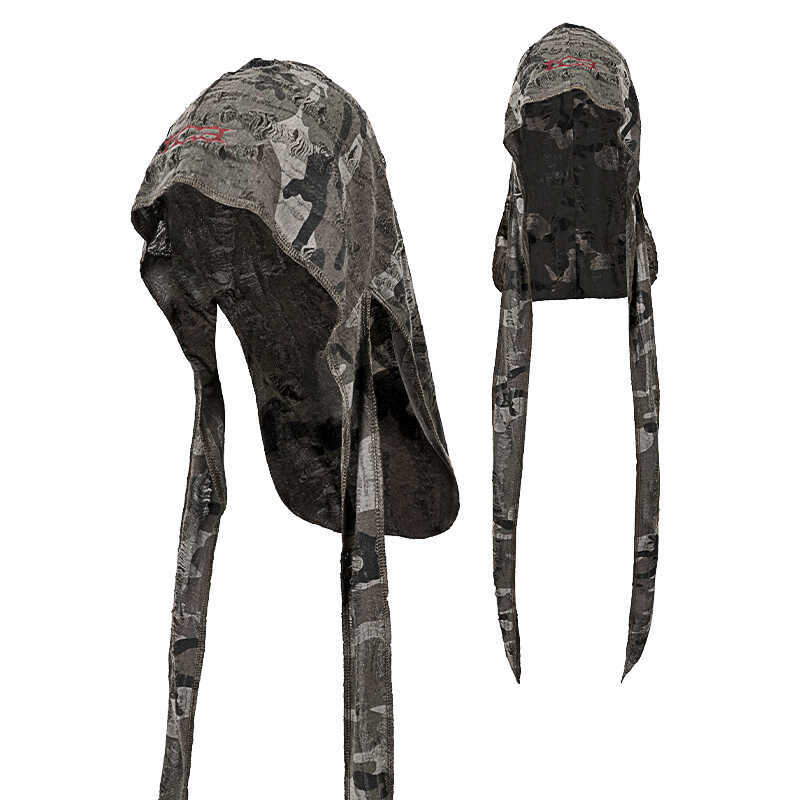 Lce* Out of Control Edge Durag Embroidered Headscarf Distressed Camouflage Street Hip-Hop Versatile Long Tail Headscarf Lce* Out of Control Edge Durag Embroidered Headscarf Distressed Camouflage Street Hip-Hop Versatile Long Tail Headscarf