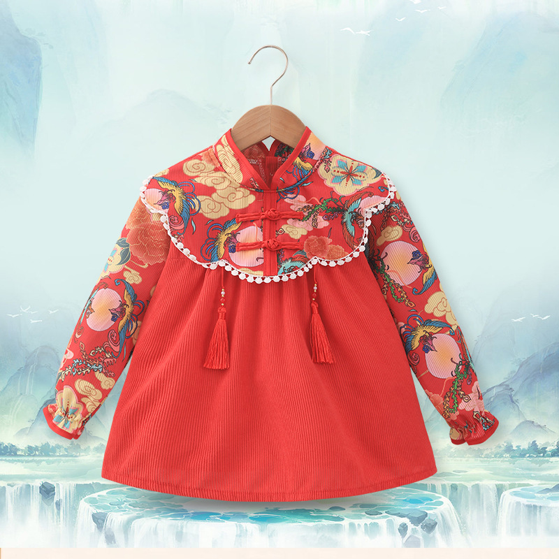 Children's smock Chinese style waterproof and anti-dirty Chinese New Year festive boy and girl bib apron eating clothes baby smock