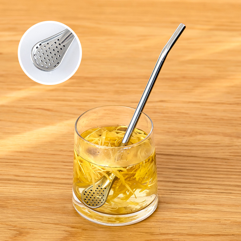 304ステンレススチール製ストロースプーン、二重目的コーヒーかき混ぜスプーン、ジュースフィルタースプーン、クリエイティブストロー、使い捨てではない