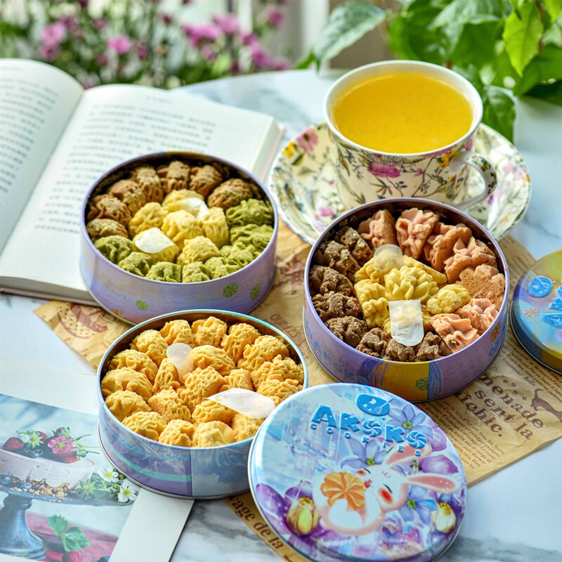 [3 Boxes] Akoko Small Flower-Shaped Cookies, Butter Biscuits, Gift Box for New Year, Snacks, Casual Treats