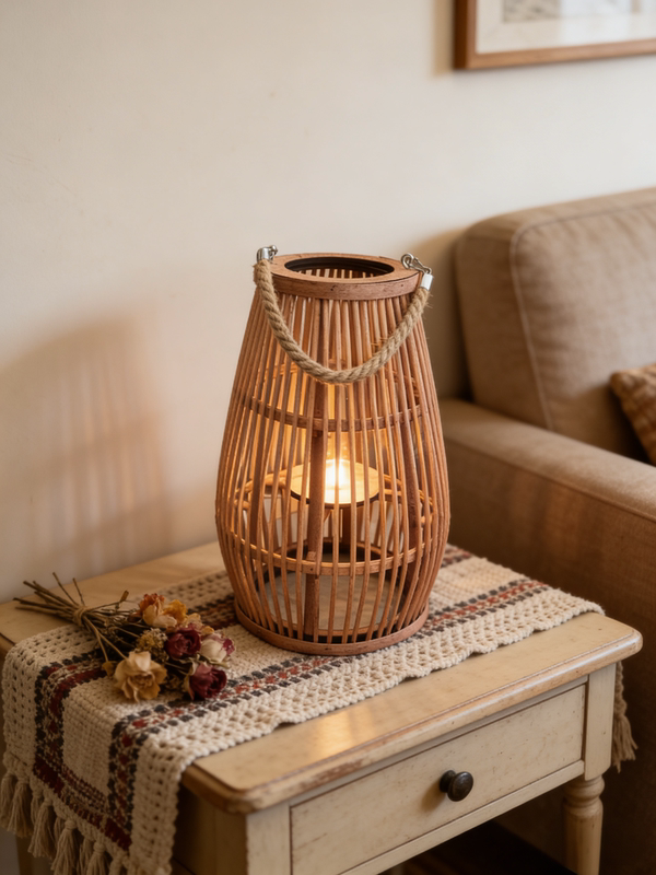 Handmade Wooden Candlestick Rattan Floor Lantern Ornament for Guesthouse Hotel Decoration Japanese Chinese Nordic Simple Zen Style