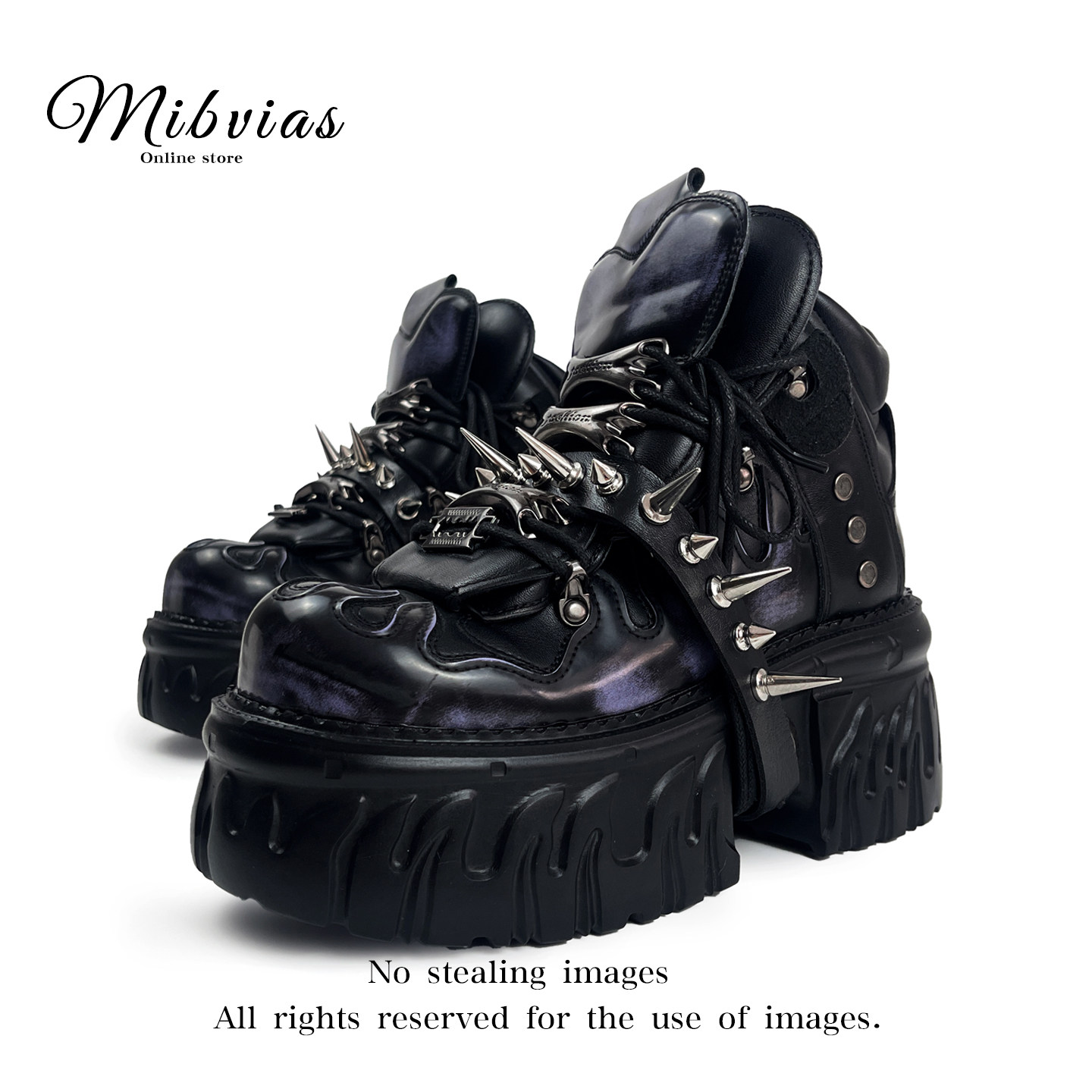 Mib'Vias Original Gothic Platform High-Top Shoes for Men and Women, Heavy Metal Studded Street Rock Shoes